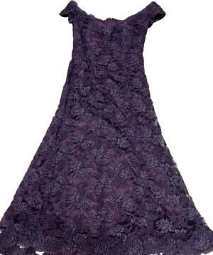 Vintage Julian Gold Plum Lace Dress S Off Shoulder Midi USA Goth Old Money 90s